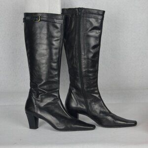 Women's Black Leather Tall Boots Made in UE   Size 35